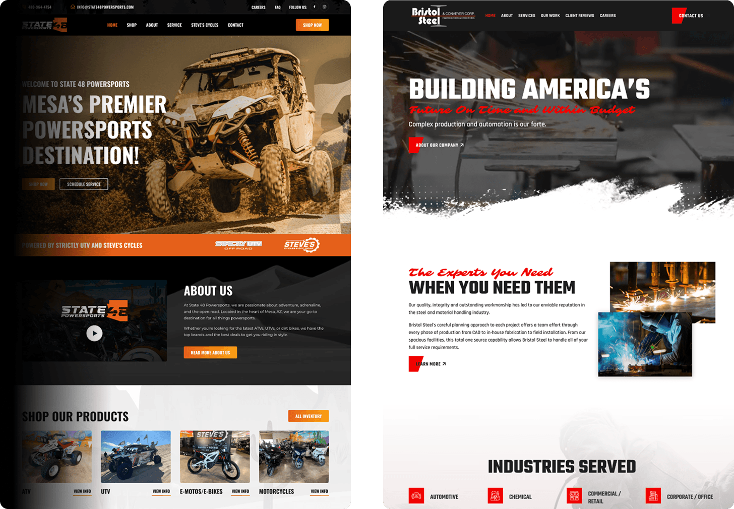 Website mockups built by Think Creative for Michigan businesses